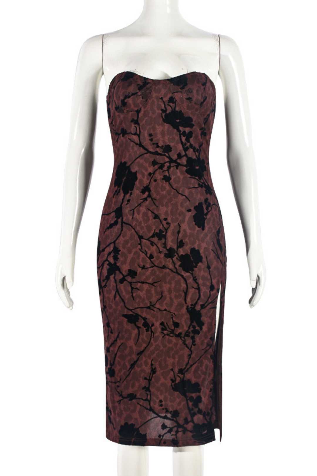 One-line Collar Hollow Chest Wrapped Mesh Dress