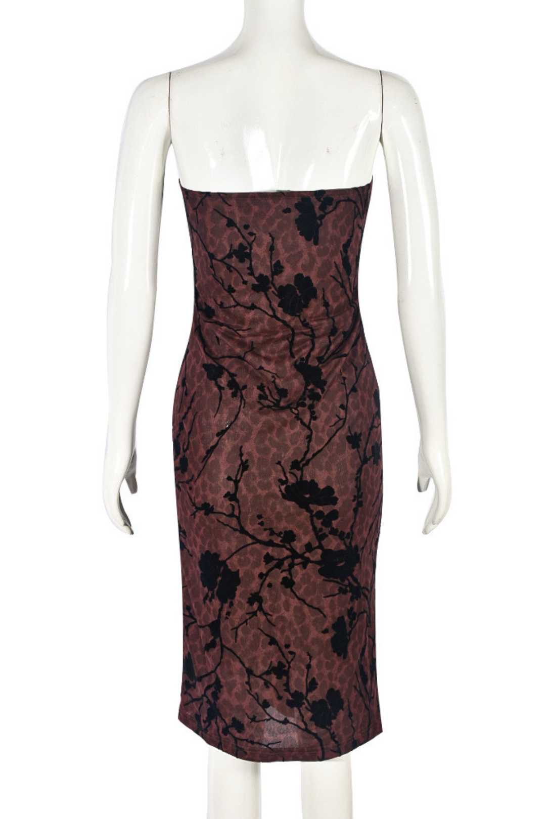 One-line Collar Hollow Chest Wrapped Mesh Dress