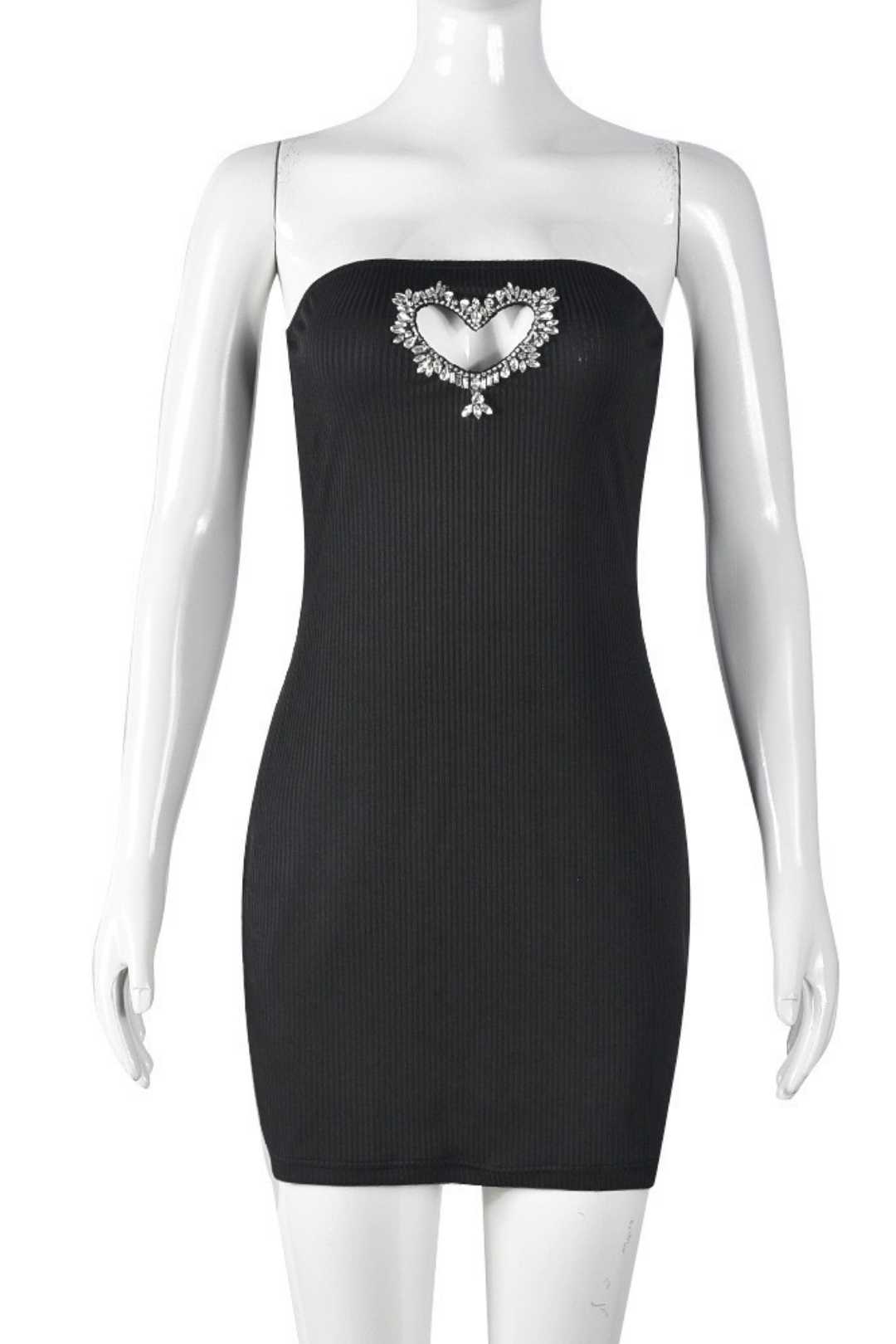 Wrapped Chest Love Rhinestone Hollow Hip-covering Sexy Dress