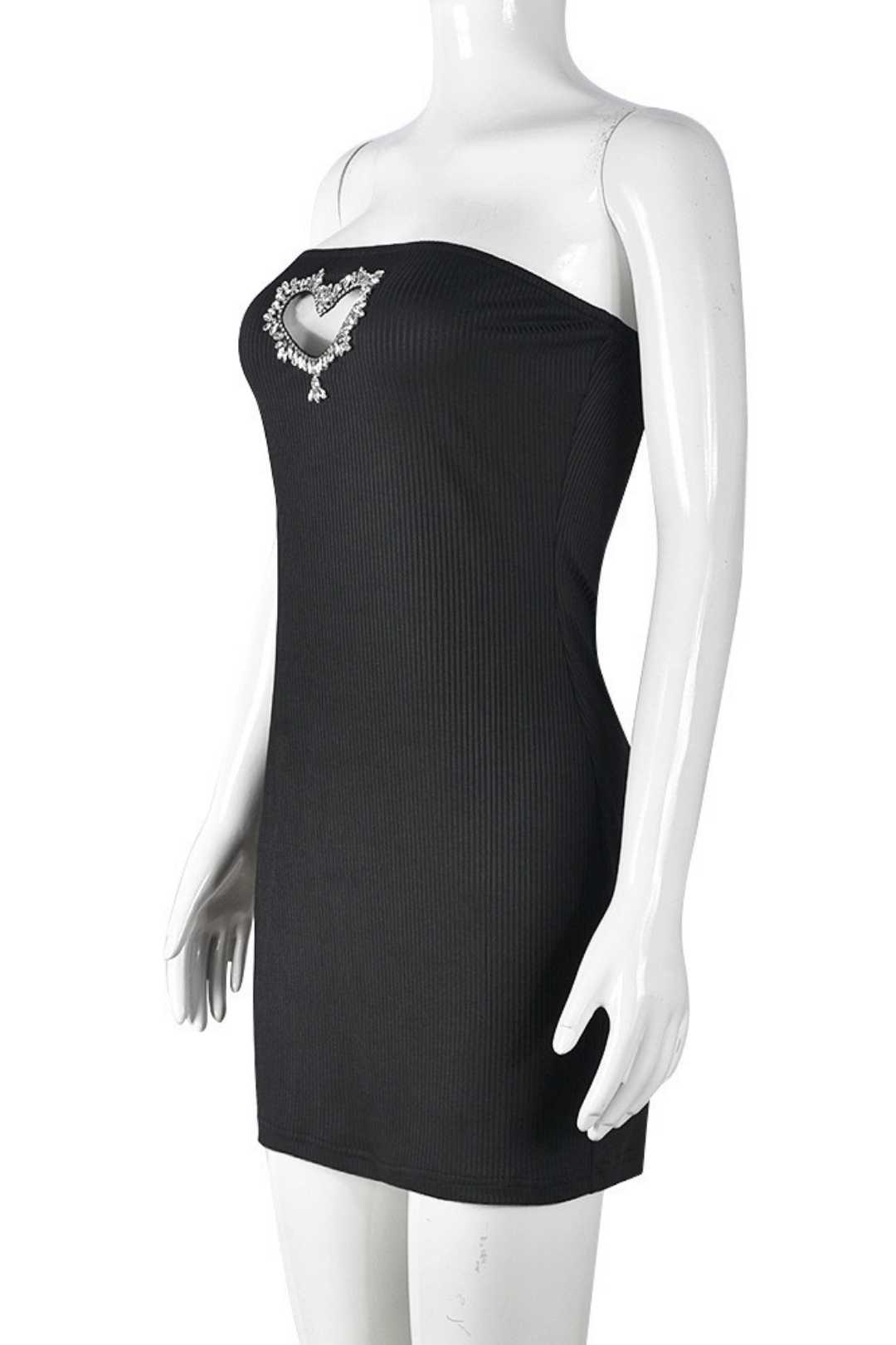 Wrapped Chest Love Rhinestone Hollow Hip-covering Sexy Dress