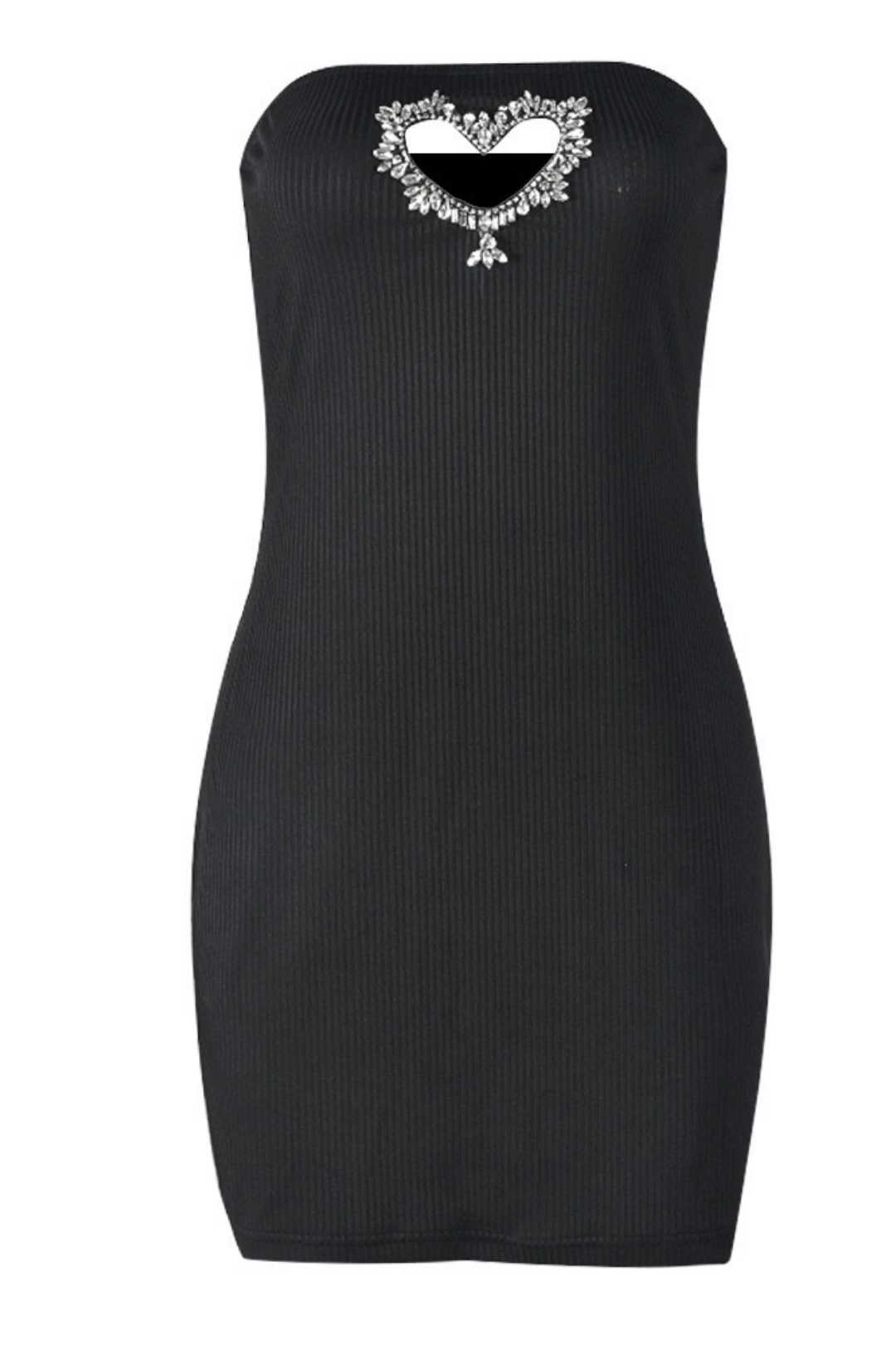 Wrapped Chest Love Rhinestone Hollow Hip-covering Sexy Dress