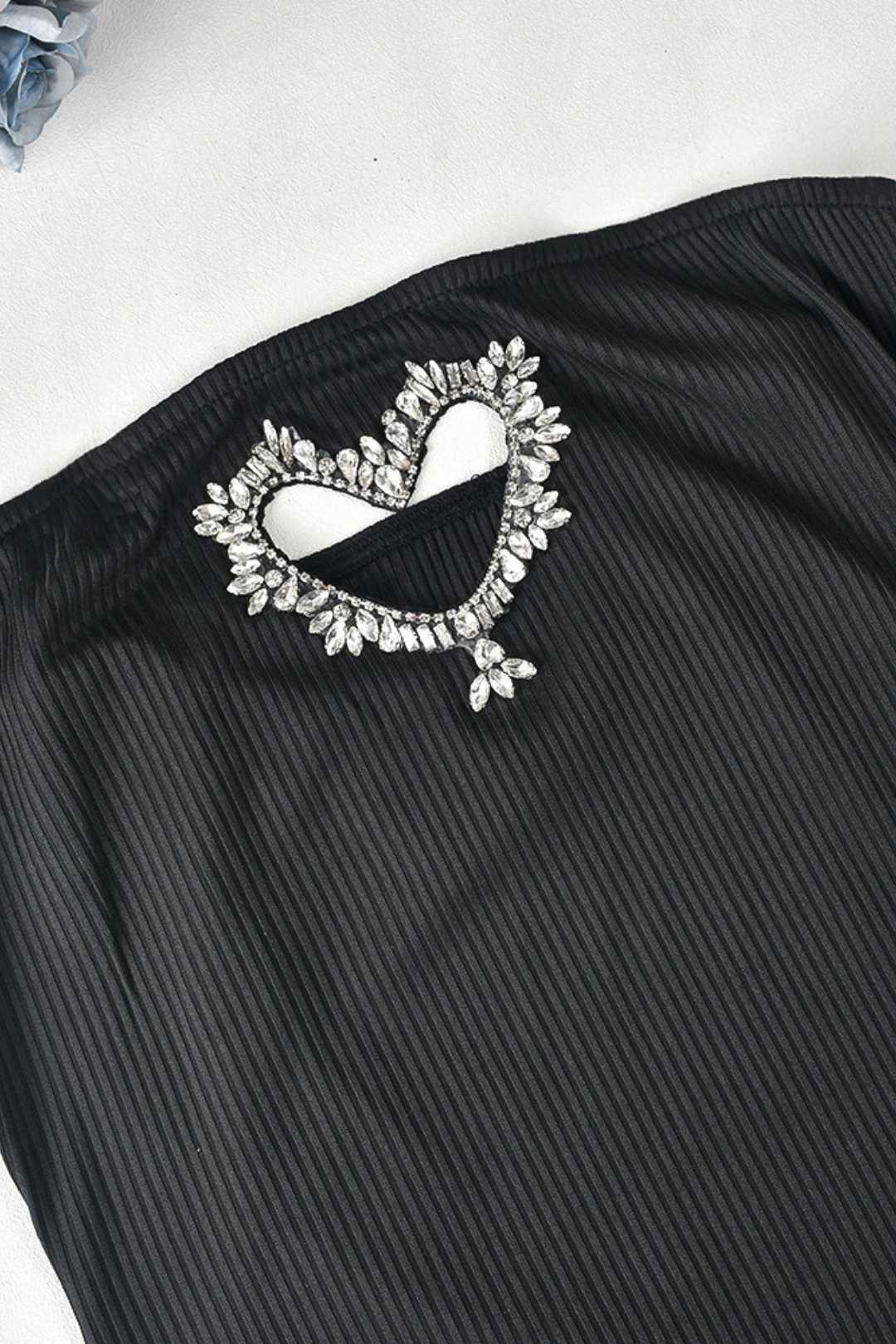 Wrapped Chest Love Rhinestone Hollow Hip-covering Sexy Dress