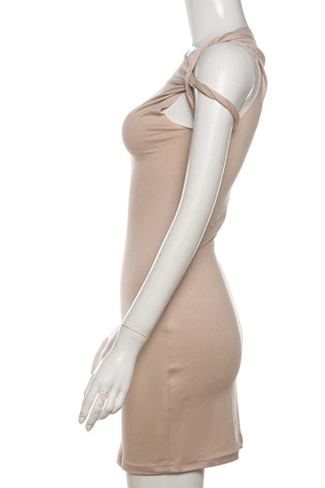 Mini Slanted Shoulder Short-sleeved Solid Color Slim Sexy Hip-hugging Dress