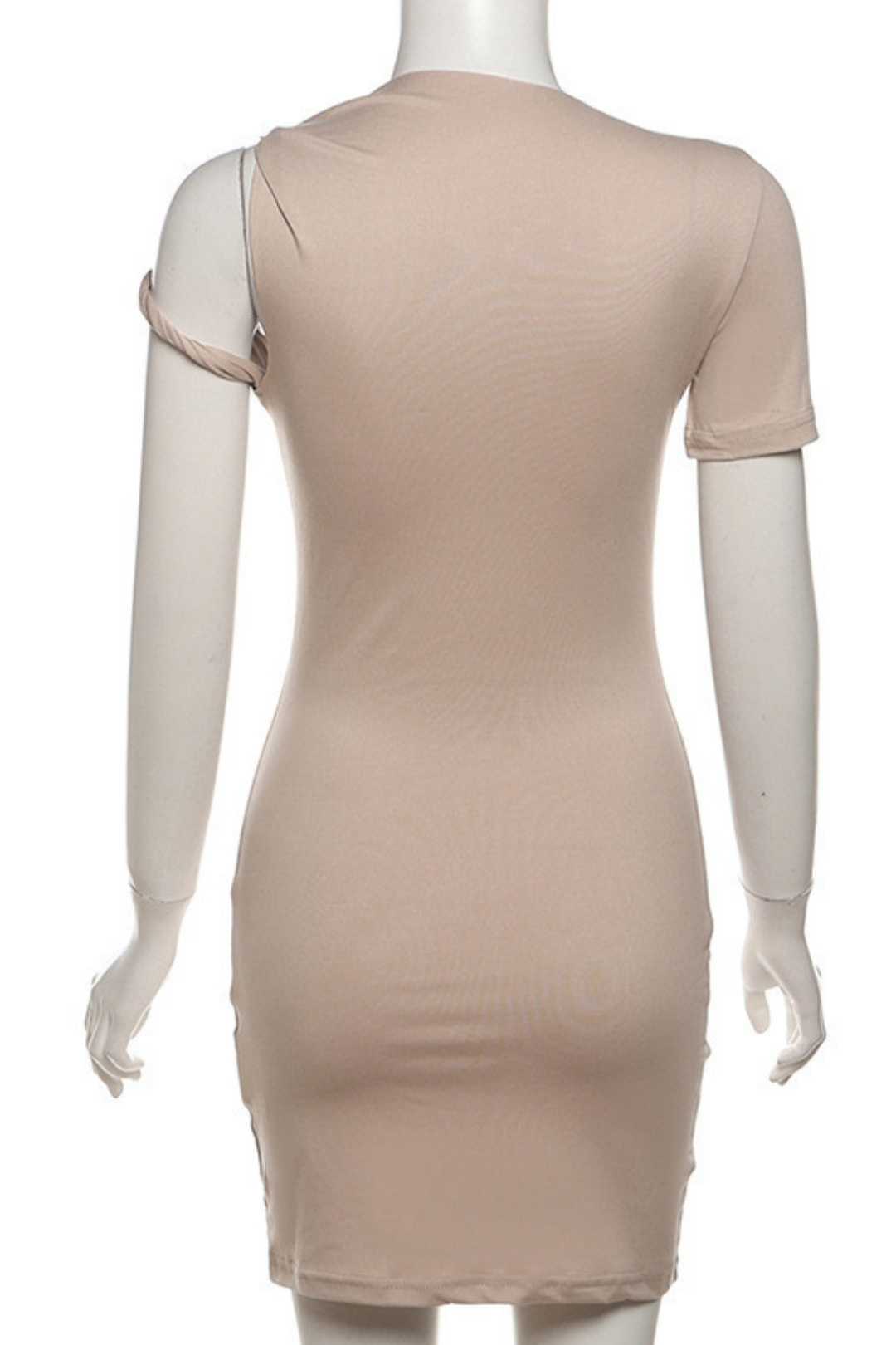 Mini Slanted Shoulder Short-sleeved Solid Color Slim Sexy Hip-hugging Dress