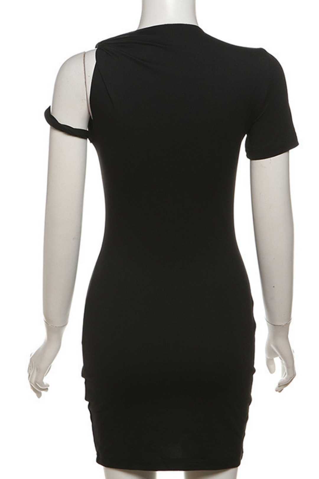 Mini Slanted Shoulder Short-sleeved Solid Color Slim Sexy Hip-hugging Dress
