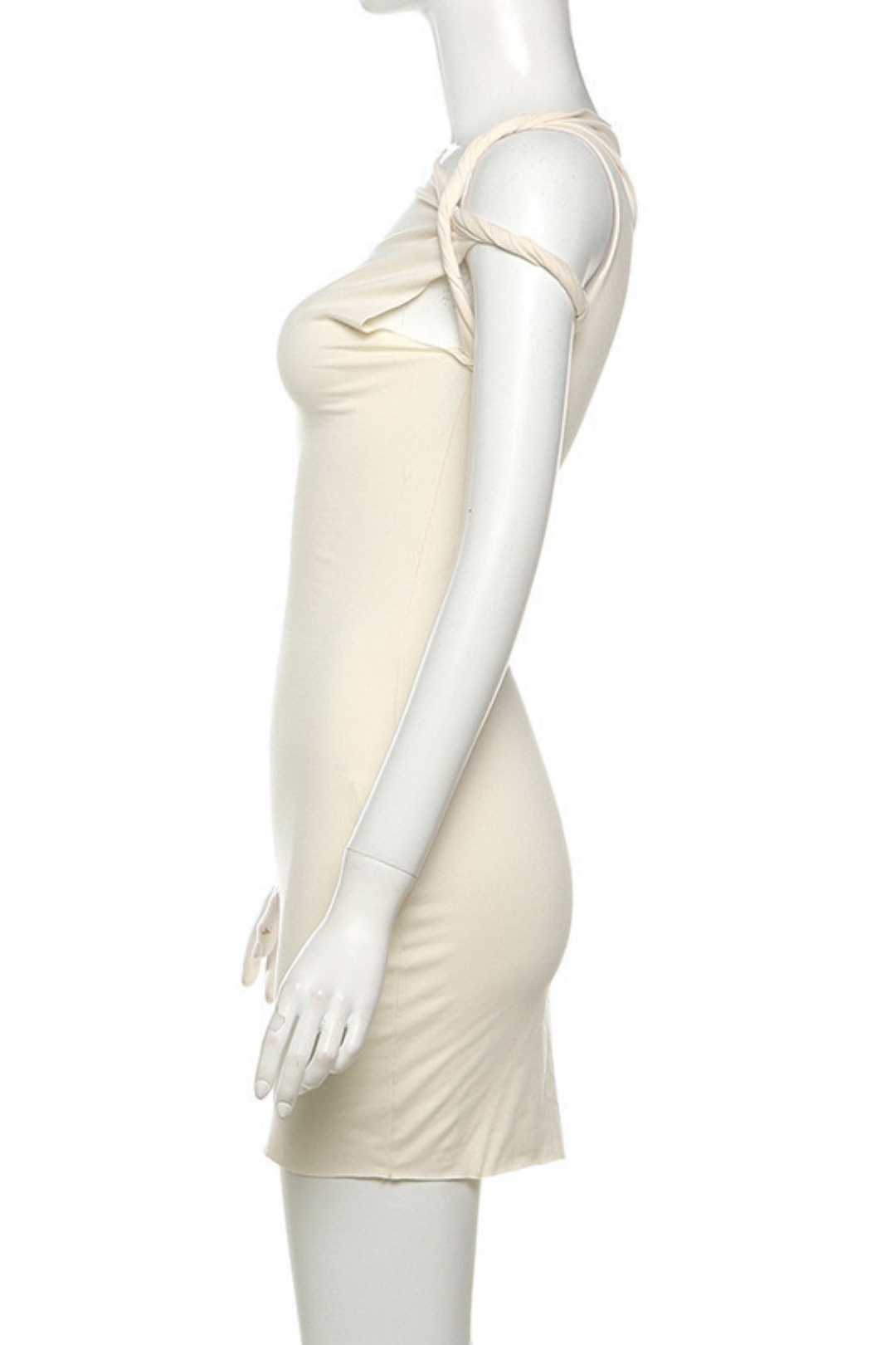 Mini Slanted Shoulder Short-sleeved Solid Color Slim Sexy Hip-hugging Dress