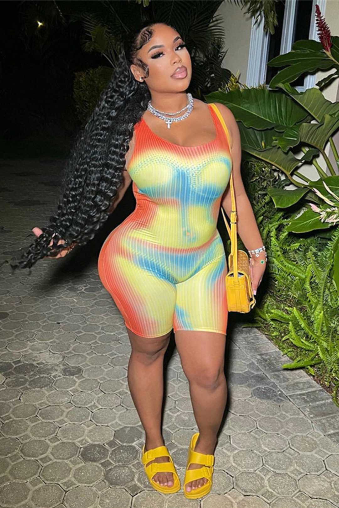 Gradient Printed Tight Hip Jumpsuit