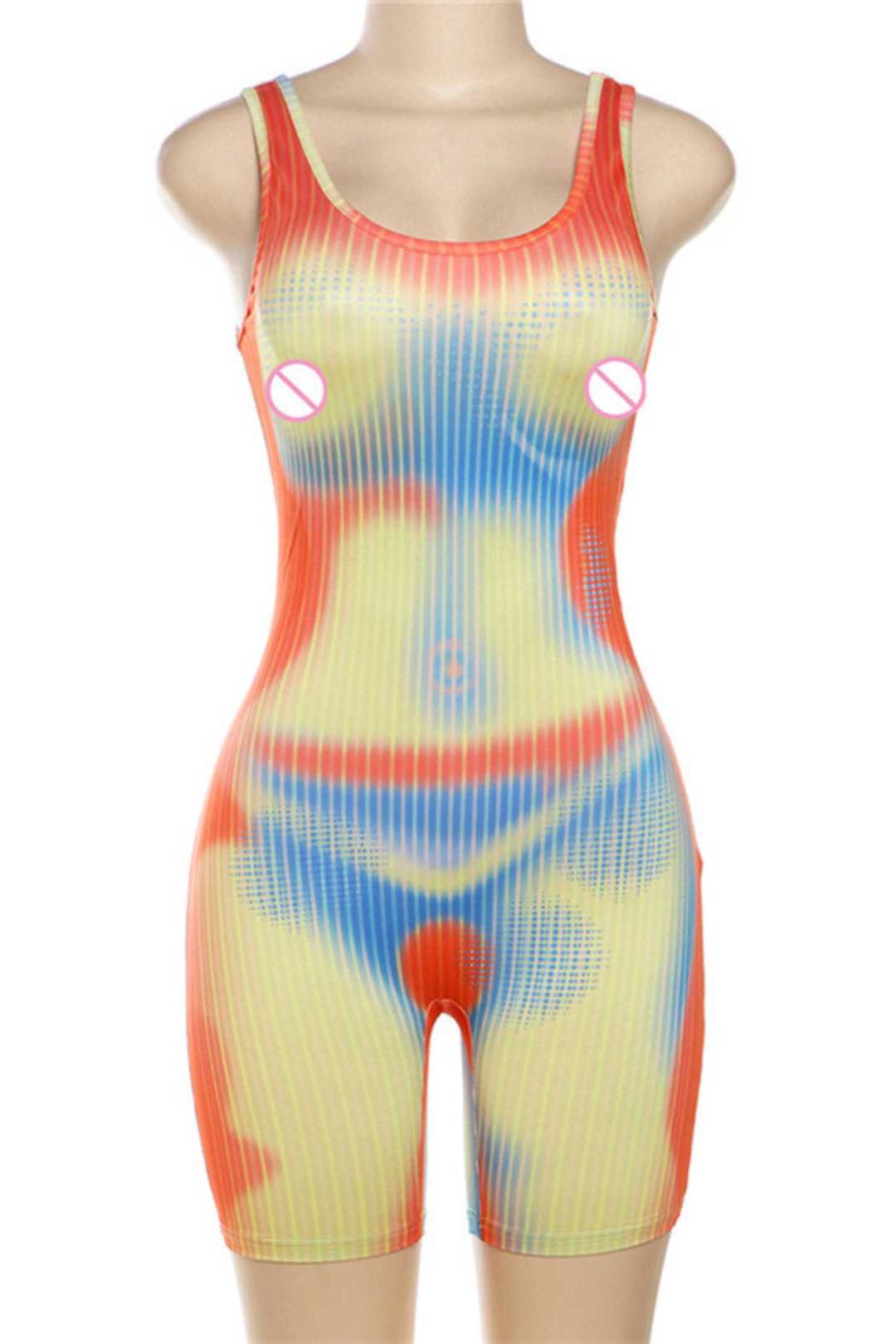 Gradient Printed Tight Hip Jumpsuit