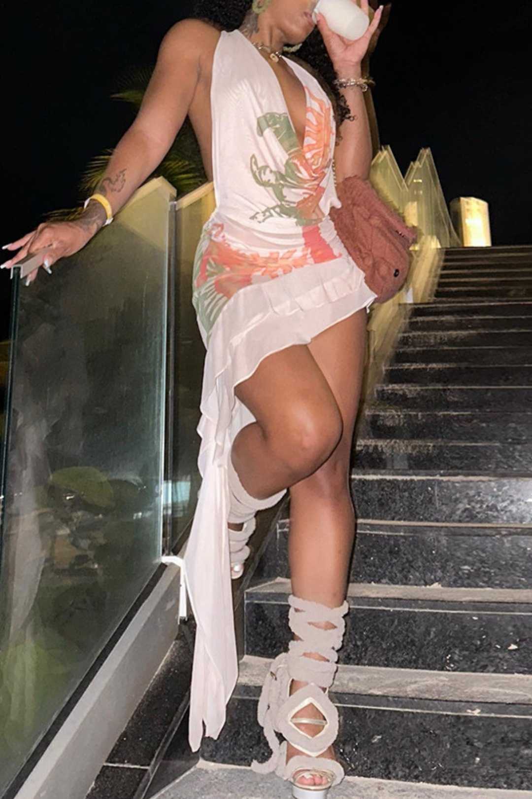 Halter Neck Halter Pile Collar Streamer Lace Sexy Slim Dress