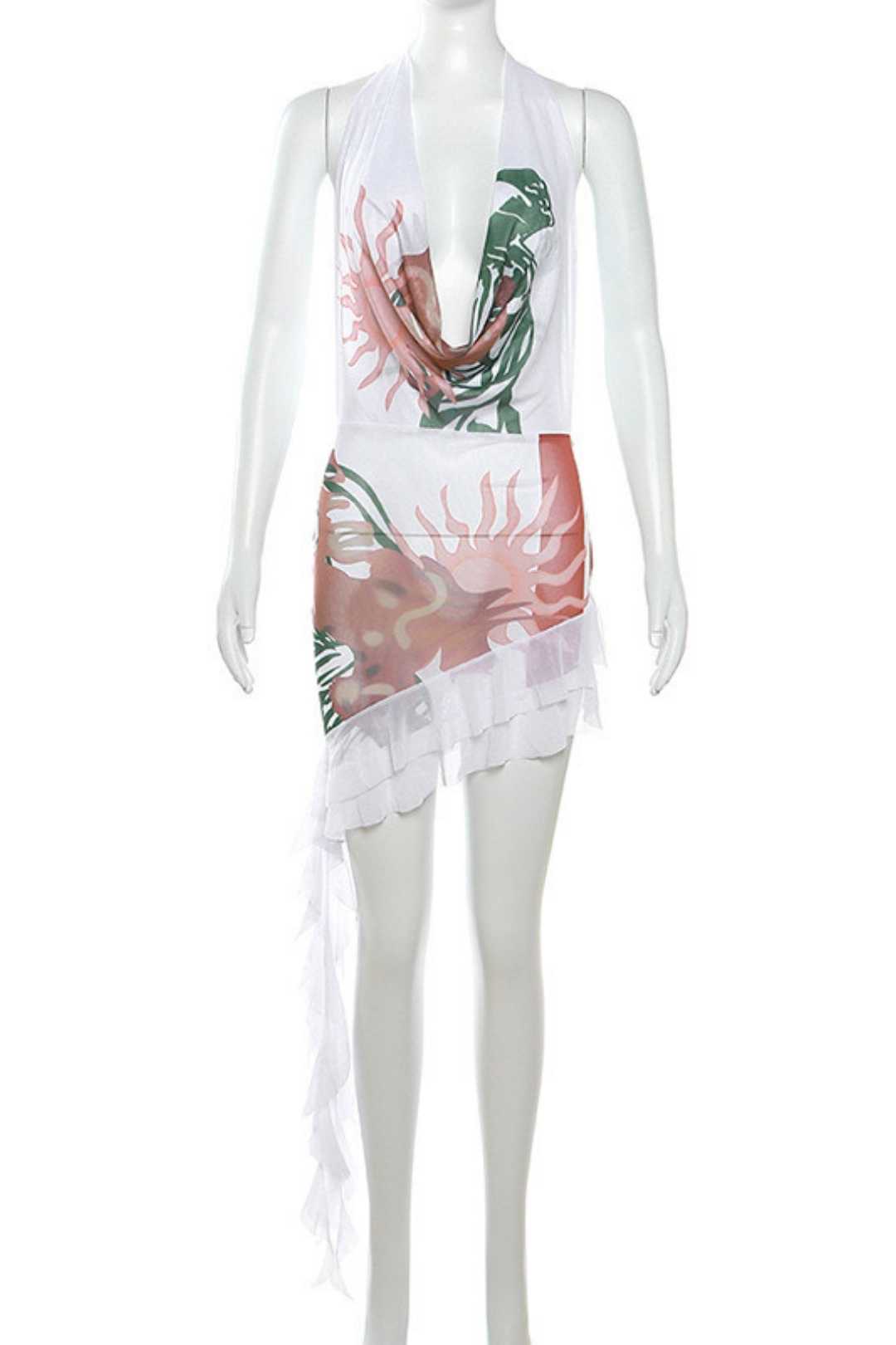 Halter Neck Halter Pile Collar Streamer Lace Sexy Slim Dress