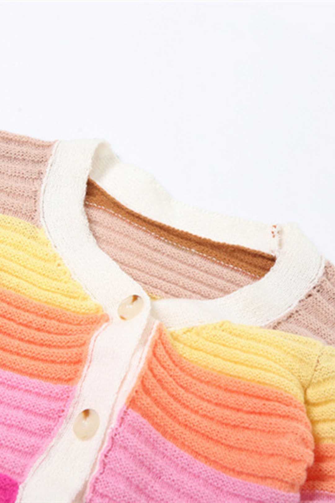 Color-blocked Knitted Buttoned Long-sleeved Slim Hip-hugging Dress