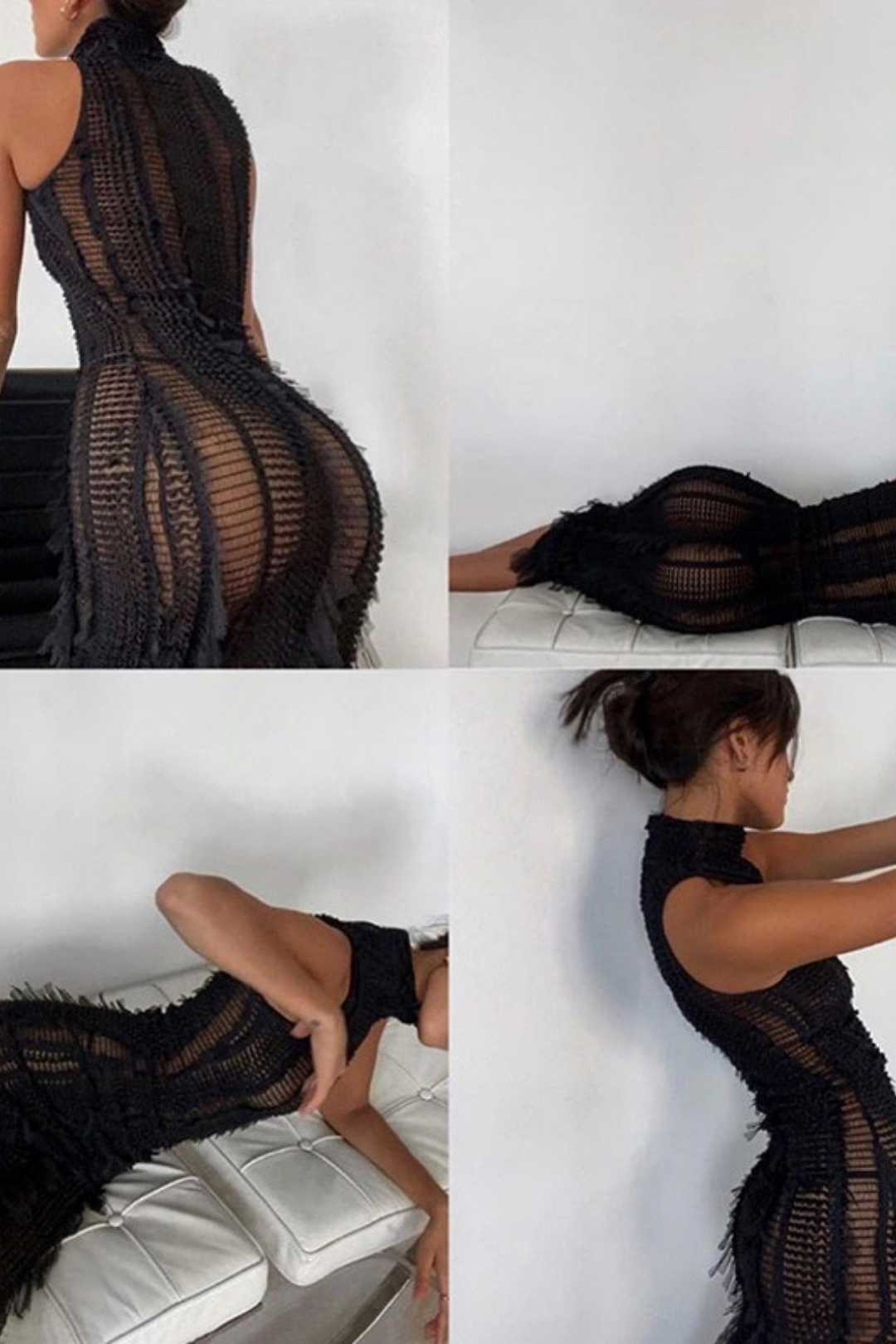 Tassel See-through Slim Fit Elegant See-through Mesh Dress