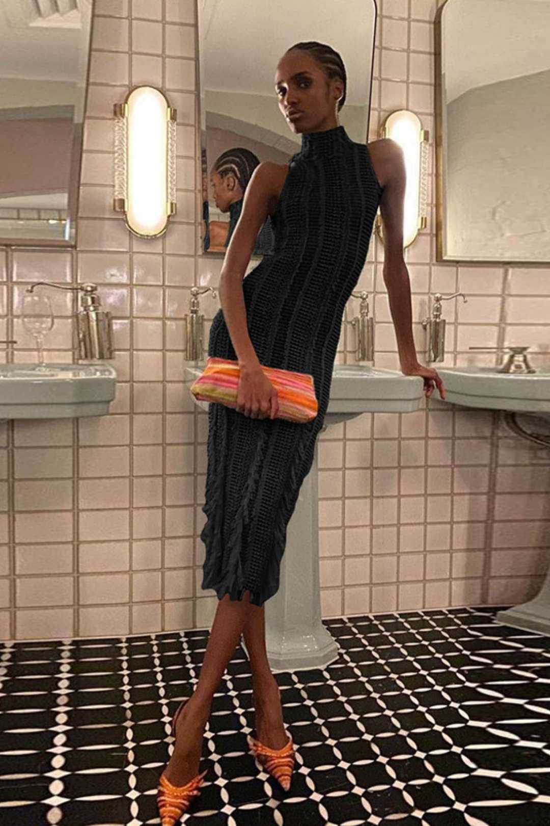 Tassel See-through Slim Fit Elegant See-through Mesh Dress