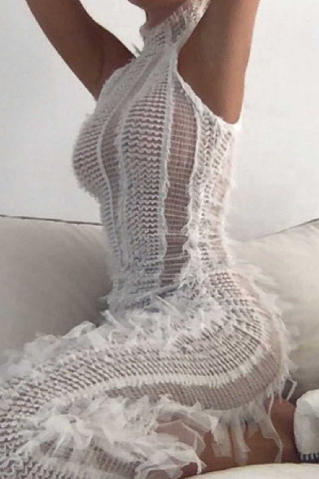 Tassel See-through Slim Fit Elegant See-through Mesh Dress
