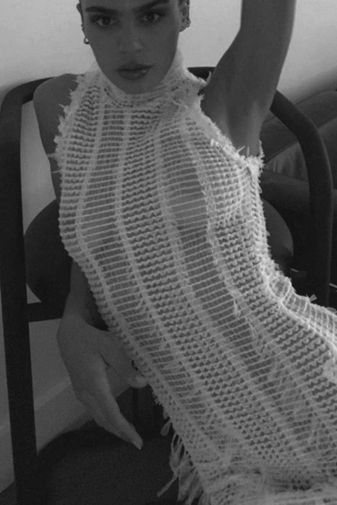 Tassel See-through Slim Fit Elegant See-through Mesh Dress