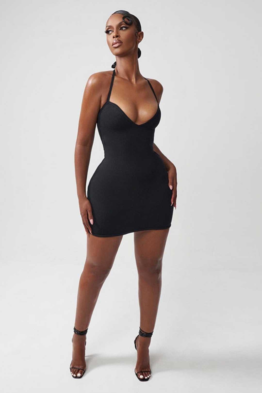 Halterneck Lace-up Solid Color Backless Sexy Dress