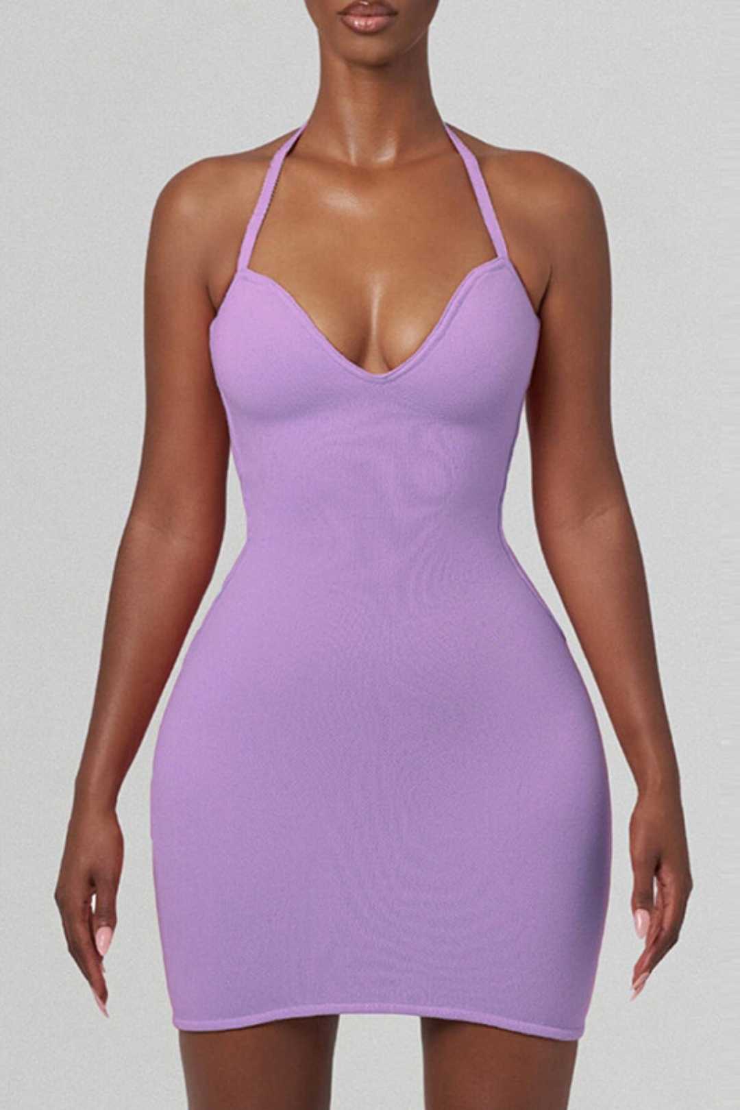 Halterneck Lace-up Solid Color Backless Sexy Dress