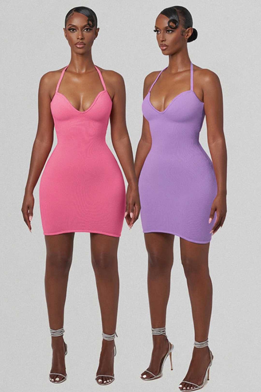 Halterneck Lace-up Solid Color Backless Sexy Dress