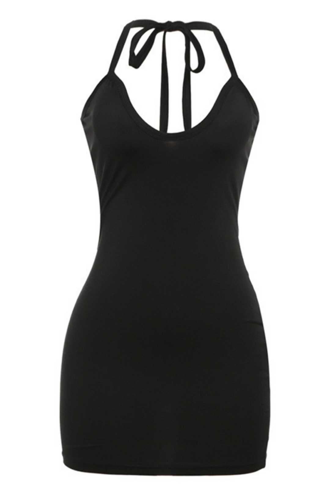 Halterneck Lace-up Solid Color Backless Sexy Dress