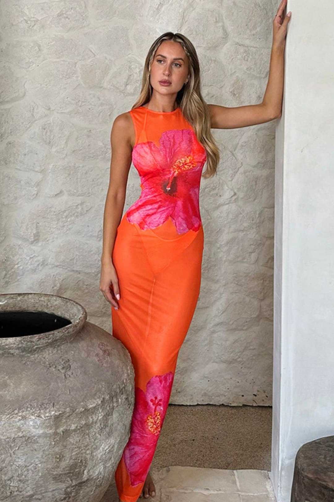 Bright Color Slimming Sexy See-through Mesh Dress