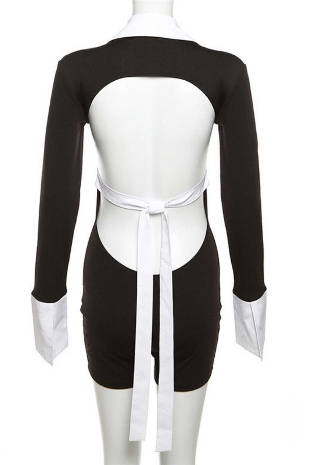 Backless Contrasting Color Slim Romper