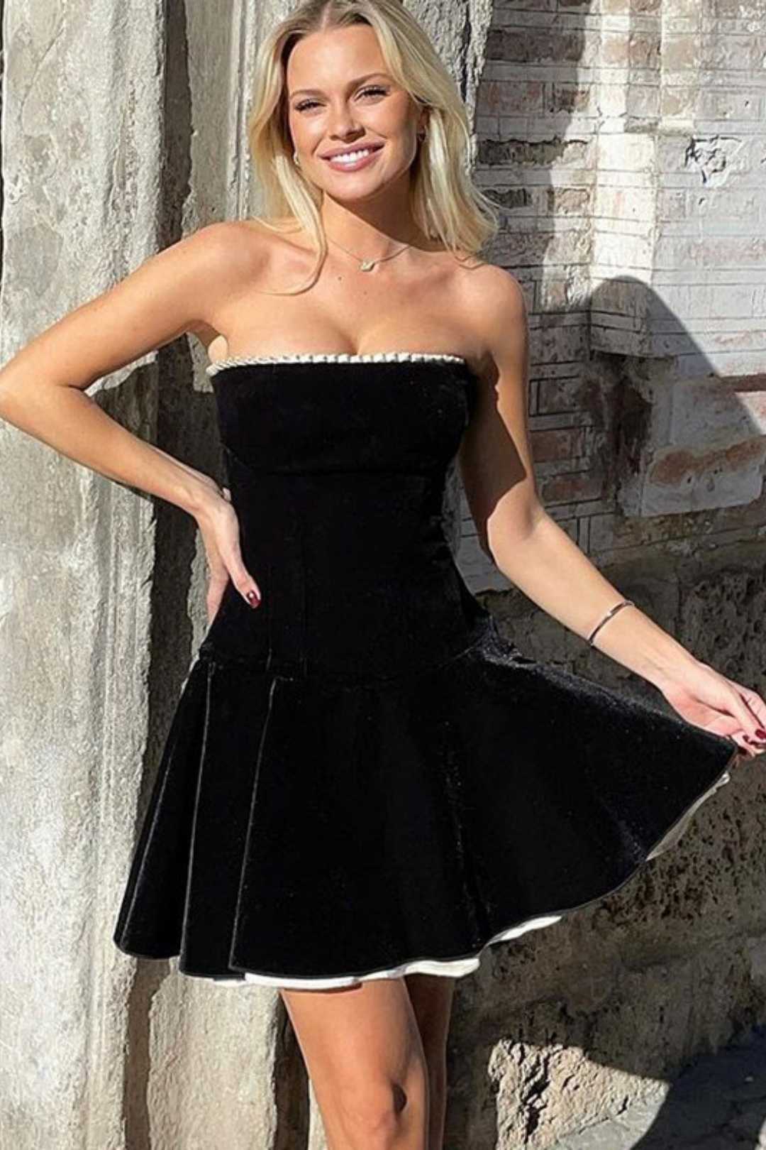 Suede Patchwork Ruffled Chest Wrap Pleated Princess Dress