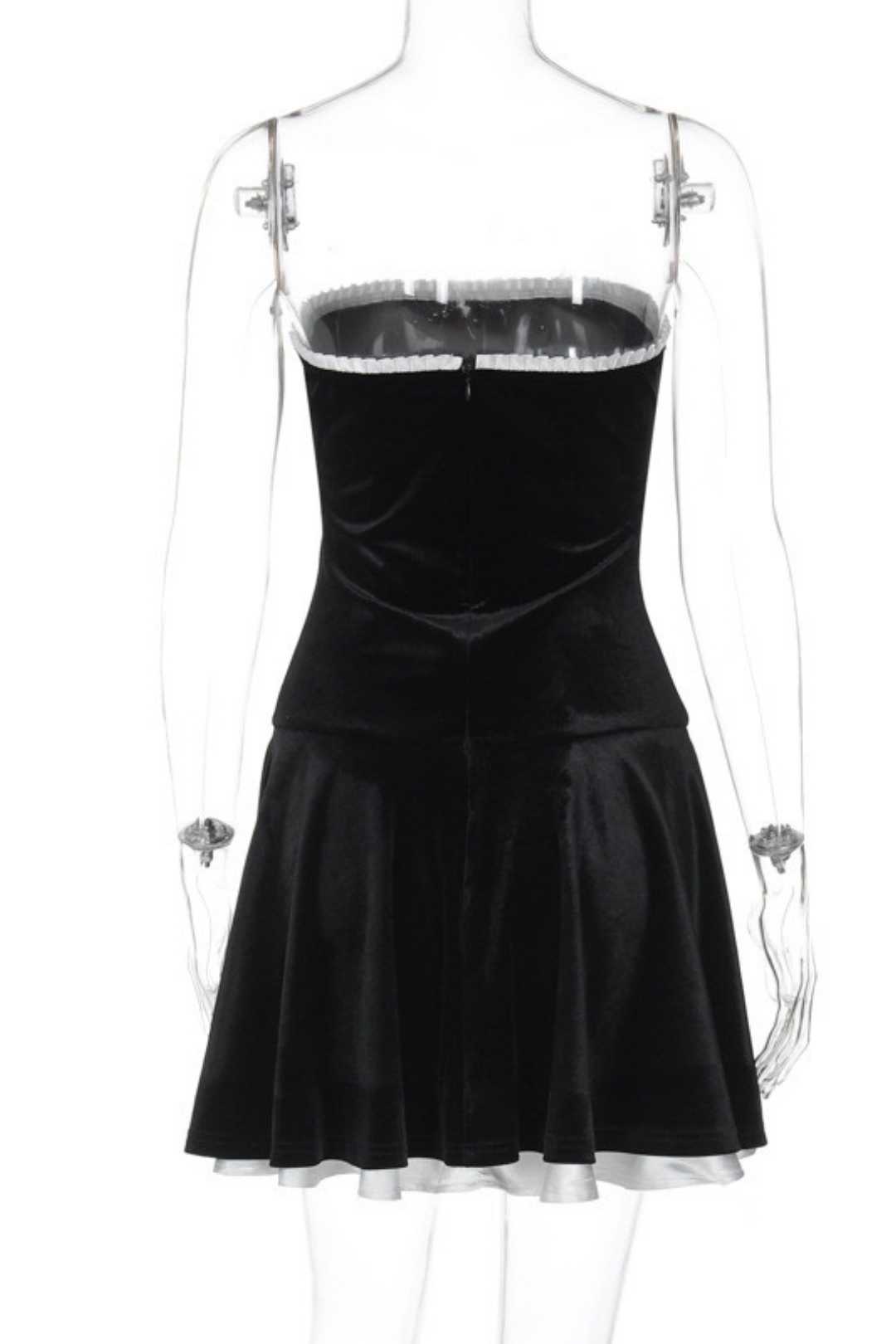 Suede Patchwork Ruffled Chest Wrap Pleated Princess Dress