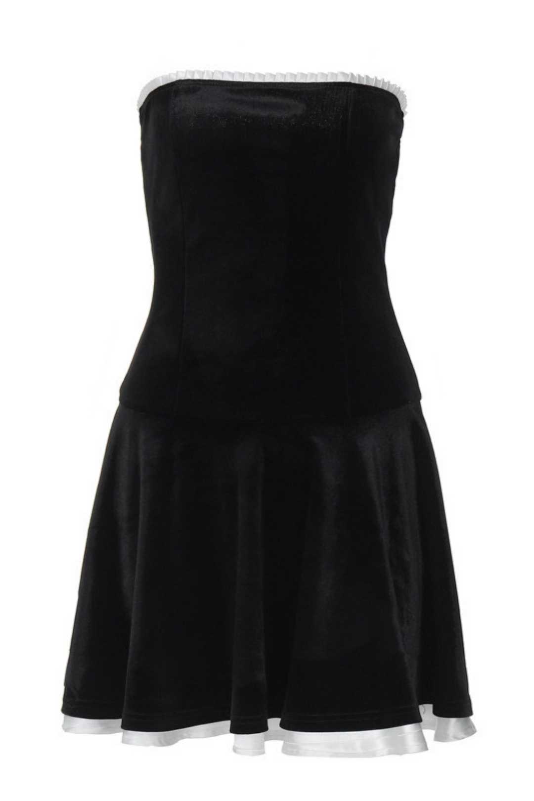 Suede Patchwork Ruffled Chest Wrap Pleated Princess Dress