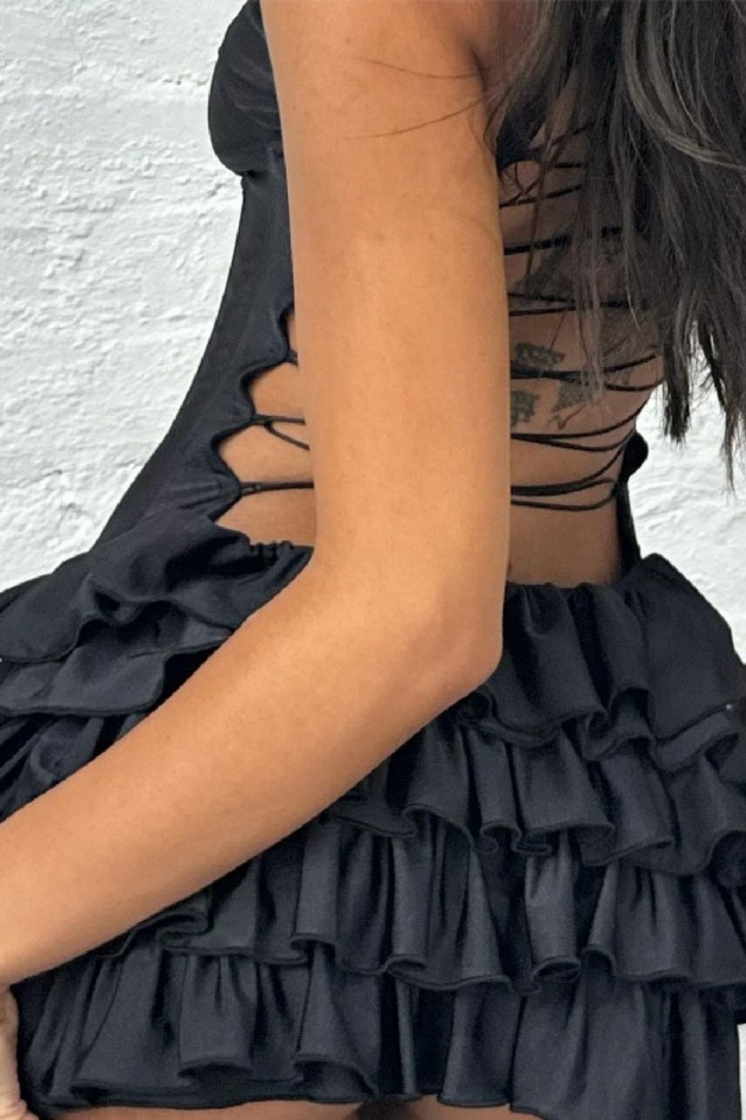 Sexy Hollow Lace Ruffled High-end Dress