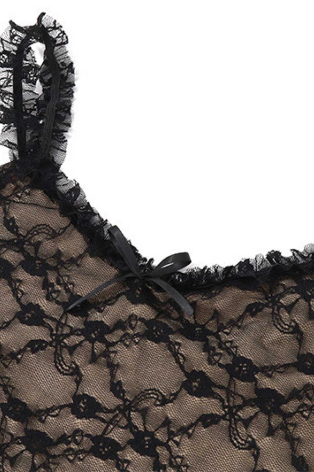 Ment Lace Mesh Splicing Suspender Dress