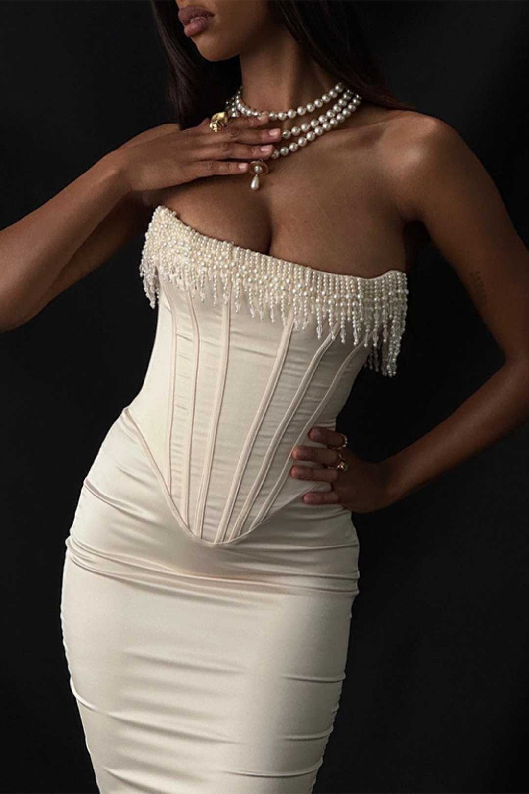 Fishbone Tube Top Pearl Strap Sleeveless Irregular Vest