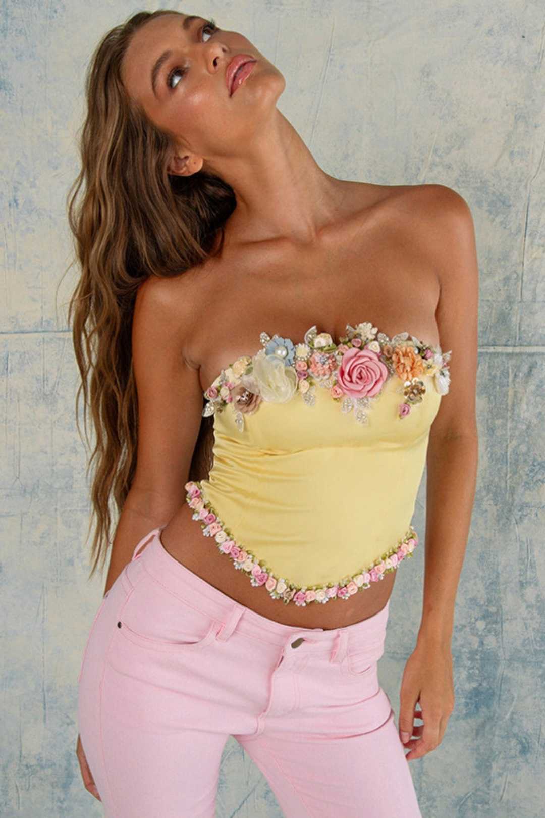 Three-dimensional Flowers Small Fresh Tube Top Slim Top