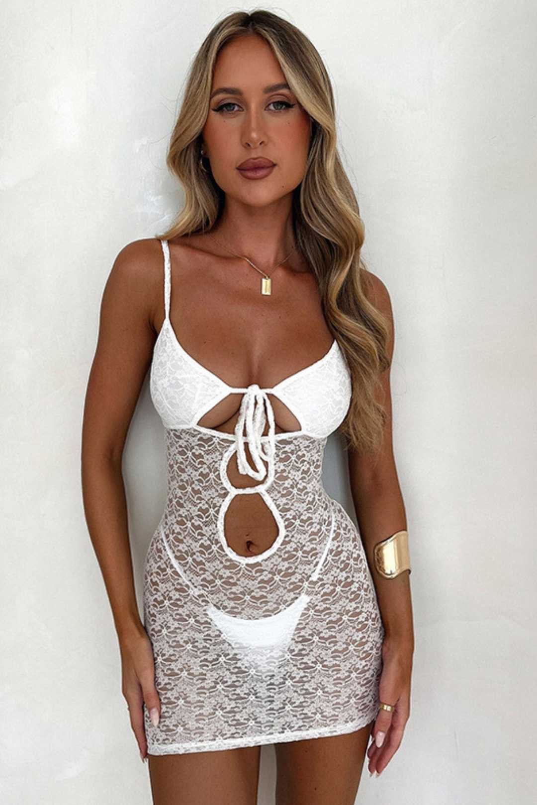 Slim Fit Hollow Lace Sexy Suspender Dress