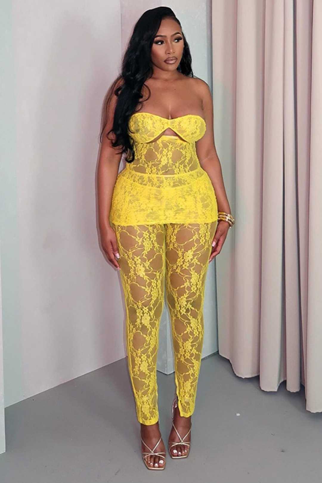 Lace Wrapped Short Skirt, Slim Trousers Suit