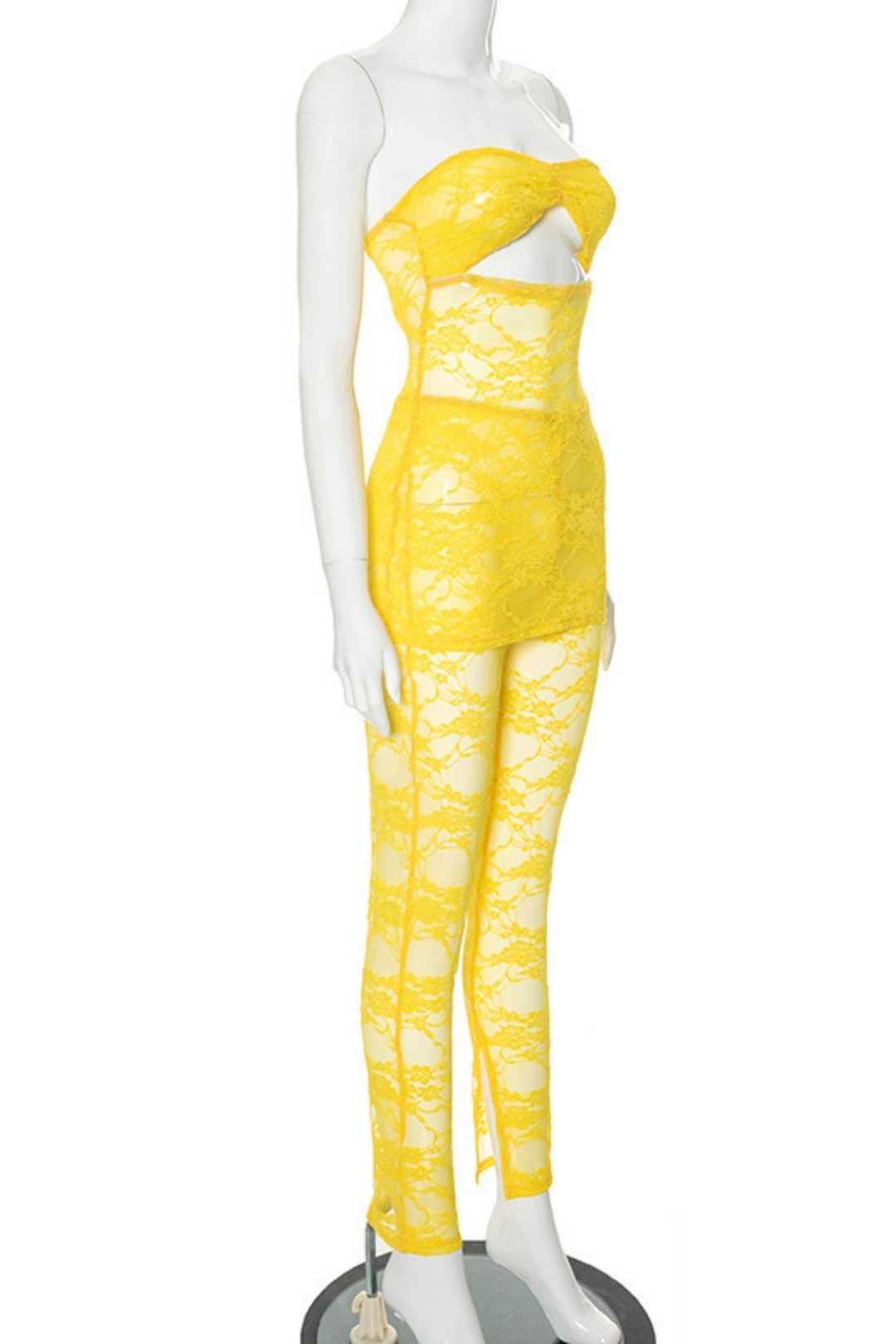 Lace Wrapped Short Skirt, Slim Trousers Suit