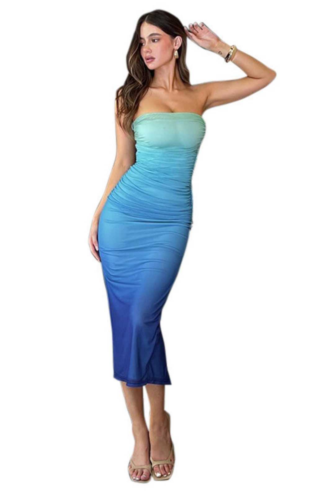 Gradient Color Hip-hugging Slim Midi Dress