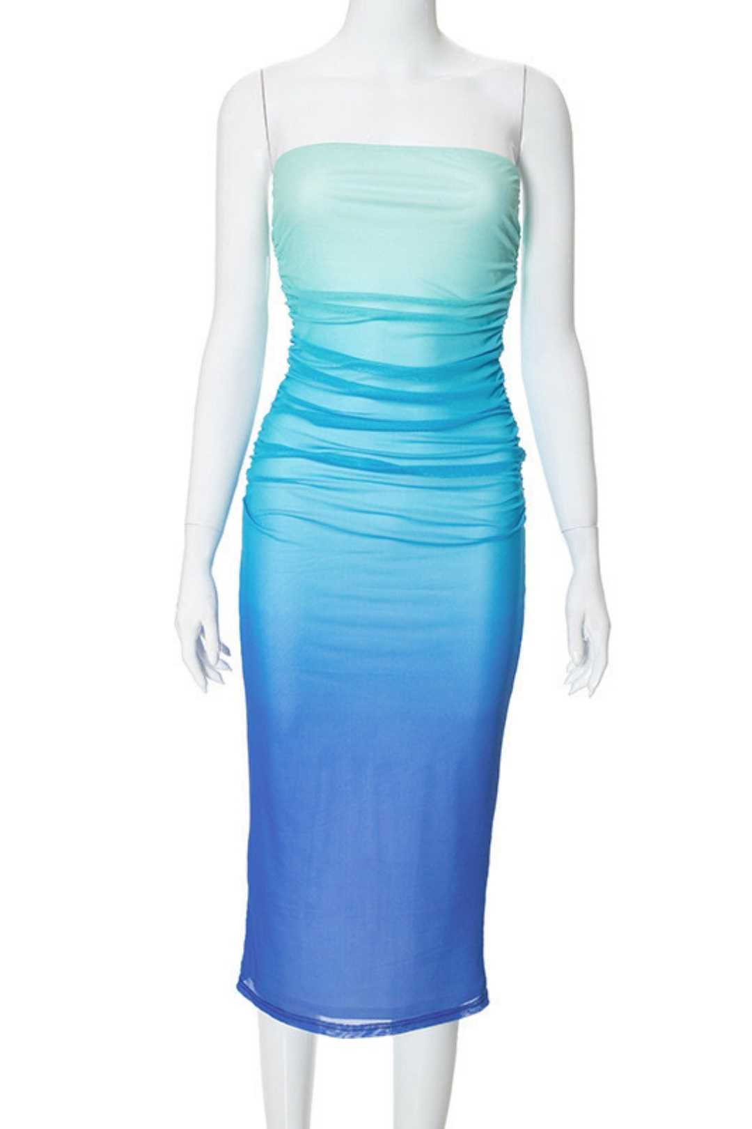 Gradient Color Hip-hugging Slim Midi Dress