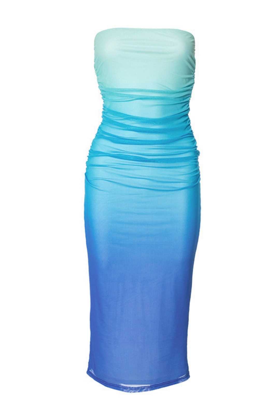 Gradient Color Hip-hugging Slim Midi Dress