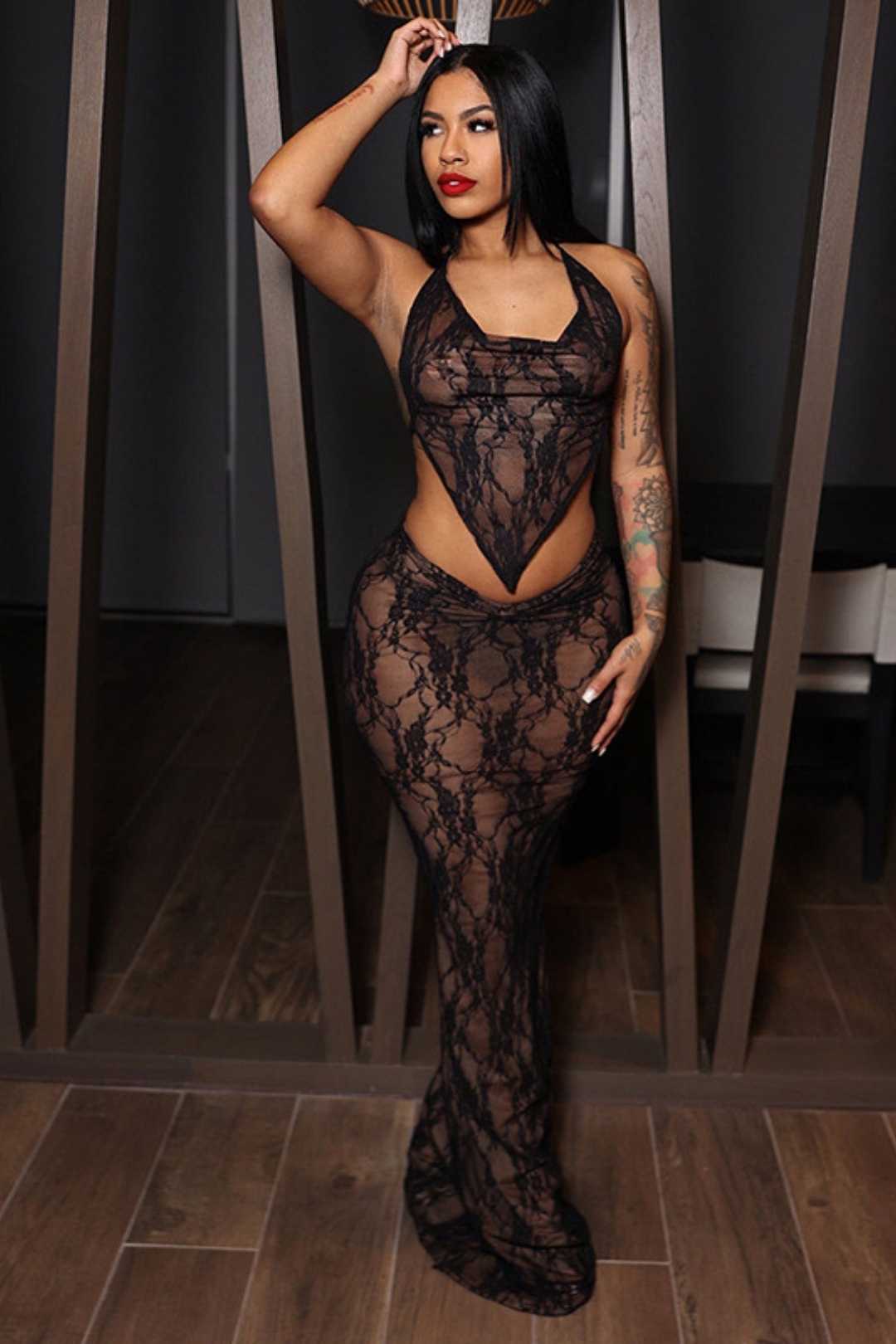 Sexy Lace Lace-up Breast-wrapped Half-length Skirt Set