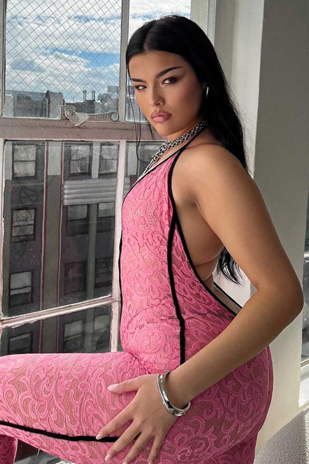 Halter Neck Straps Lace Backless High Waist Slim Fit Jumpsuit