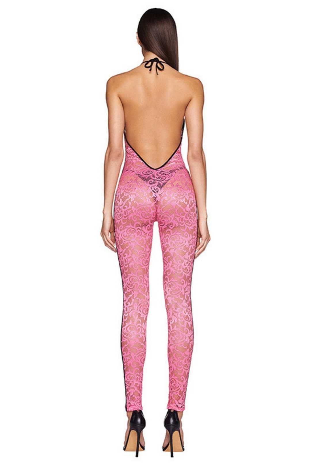 Halter Neck Straps Lace Backless High Waist Slim Fit Jumpsuit