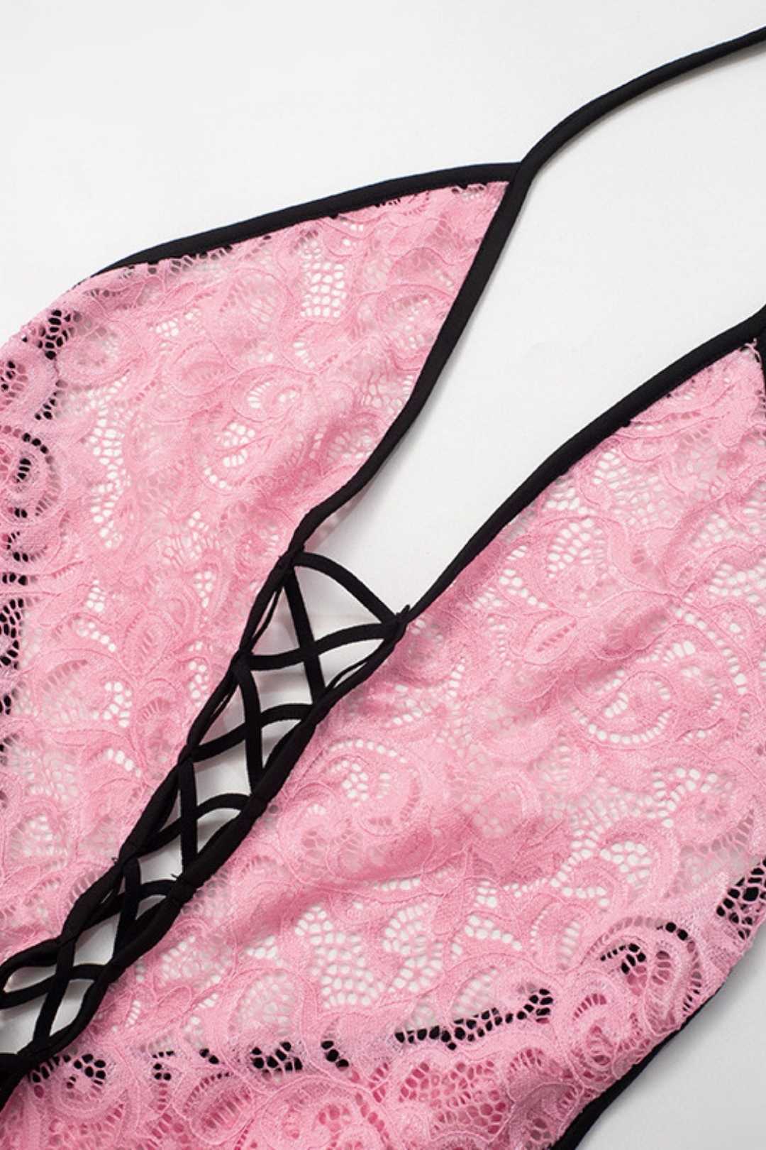 Halter Neck Straps Lace Backless High Waist Slim Fit Jumpsuit