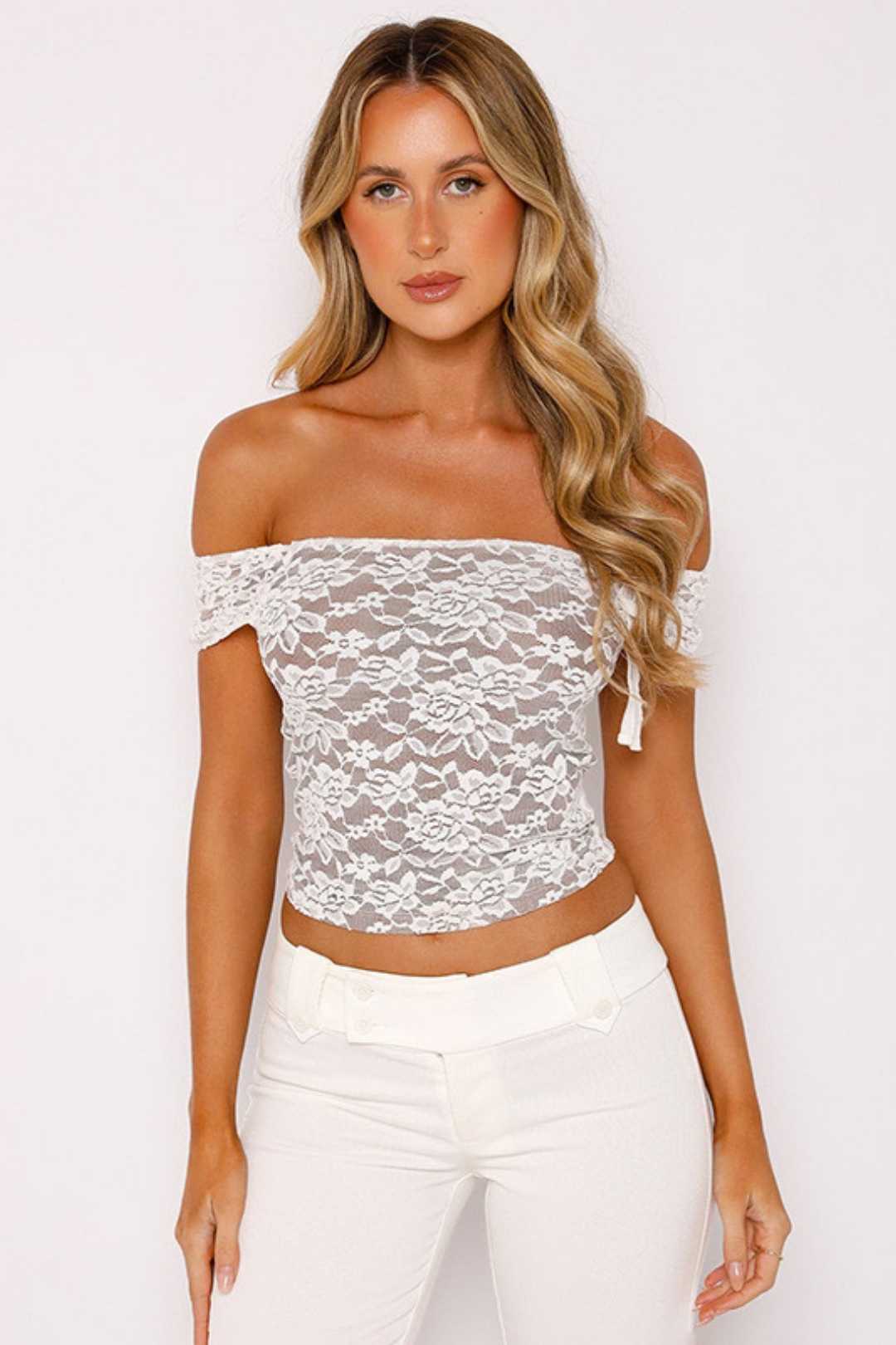 Lace One-shoulder Sexy Crop Top T-shirt