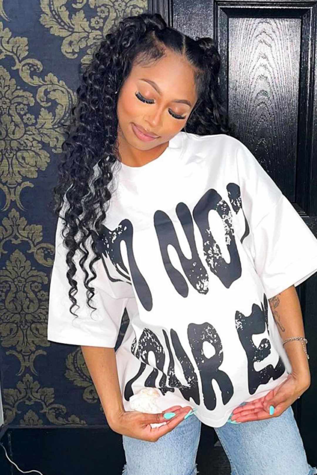 Letter Printing Round Neck Dropped Shoulder Sleeves Casual Large Size T-shirt Top