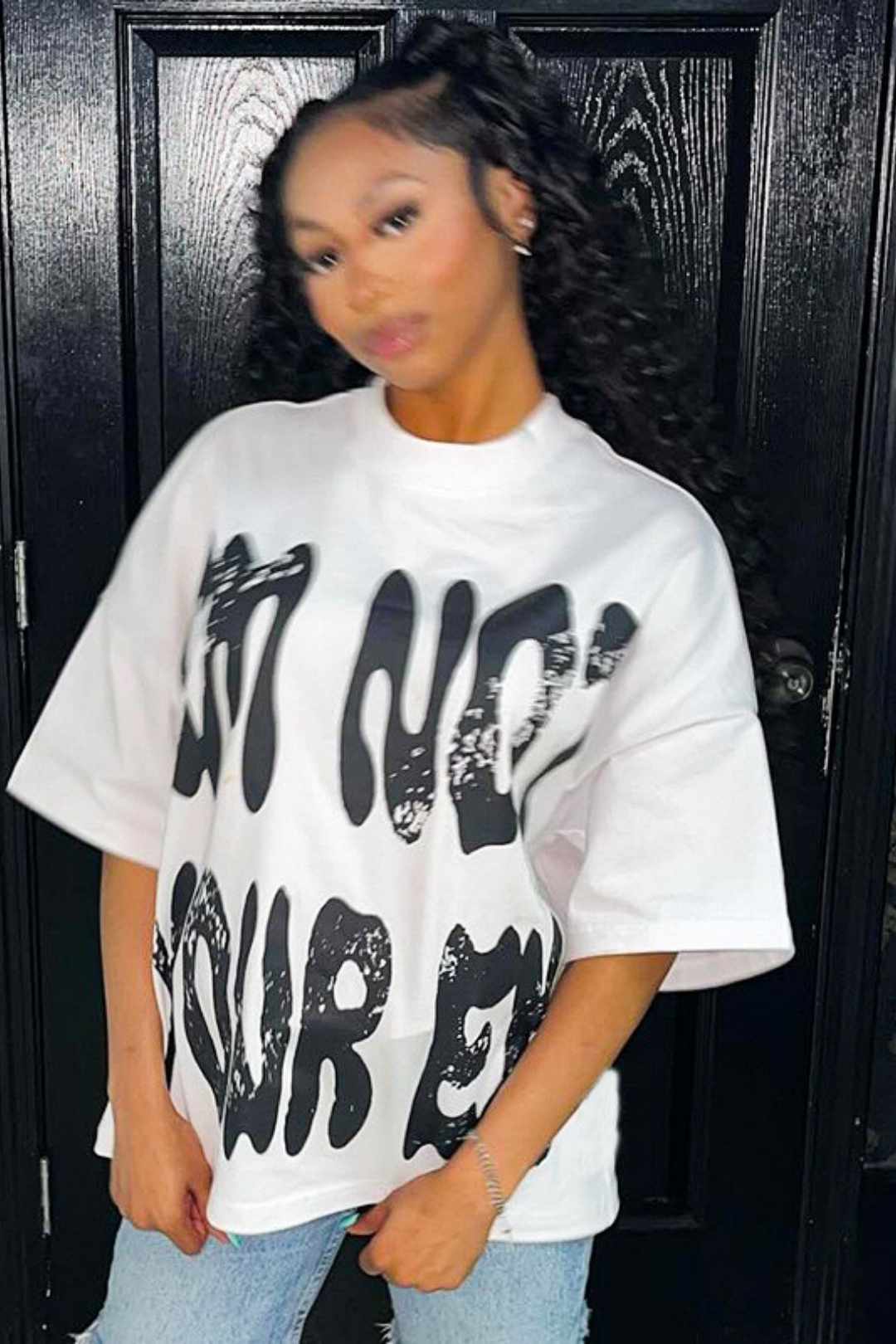 Letter Printing Round Neck Dropped Shoulder Sleeves Casual Large Size T-shirt Top