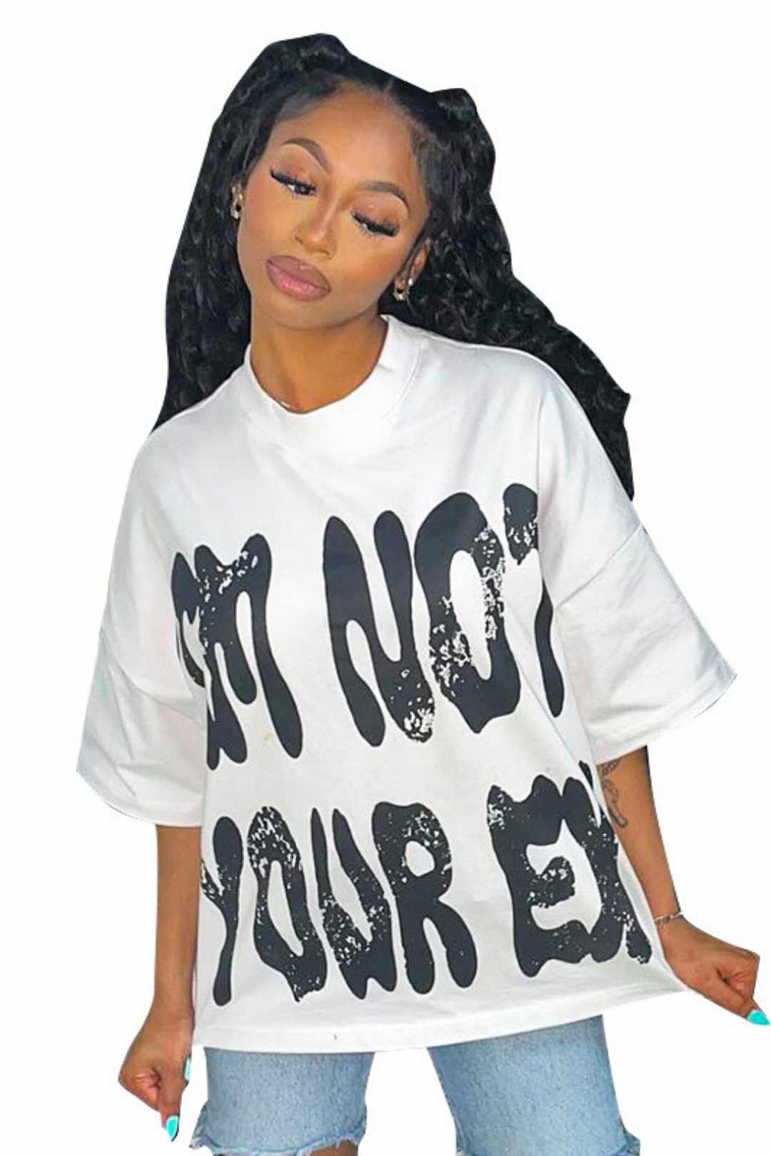 Letter Printing Round Neck Dropped Shoulder Sleeves Casual Large Size T-shirt Top