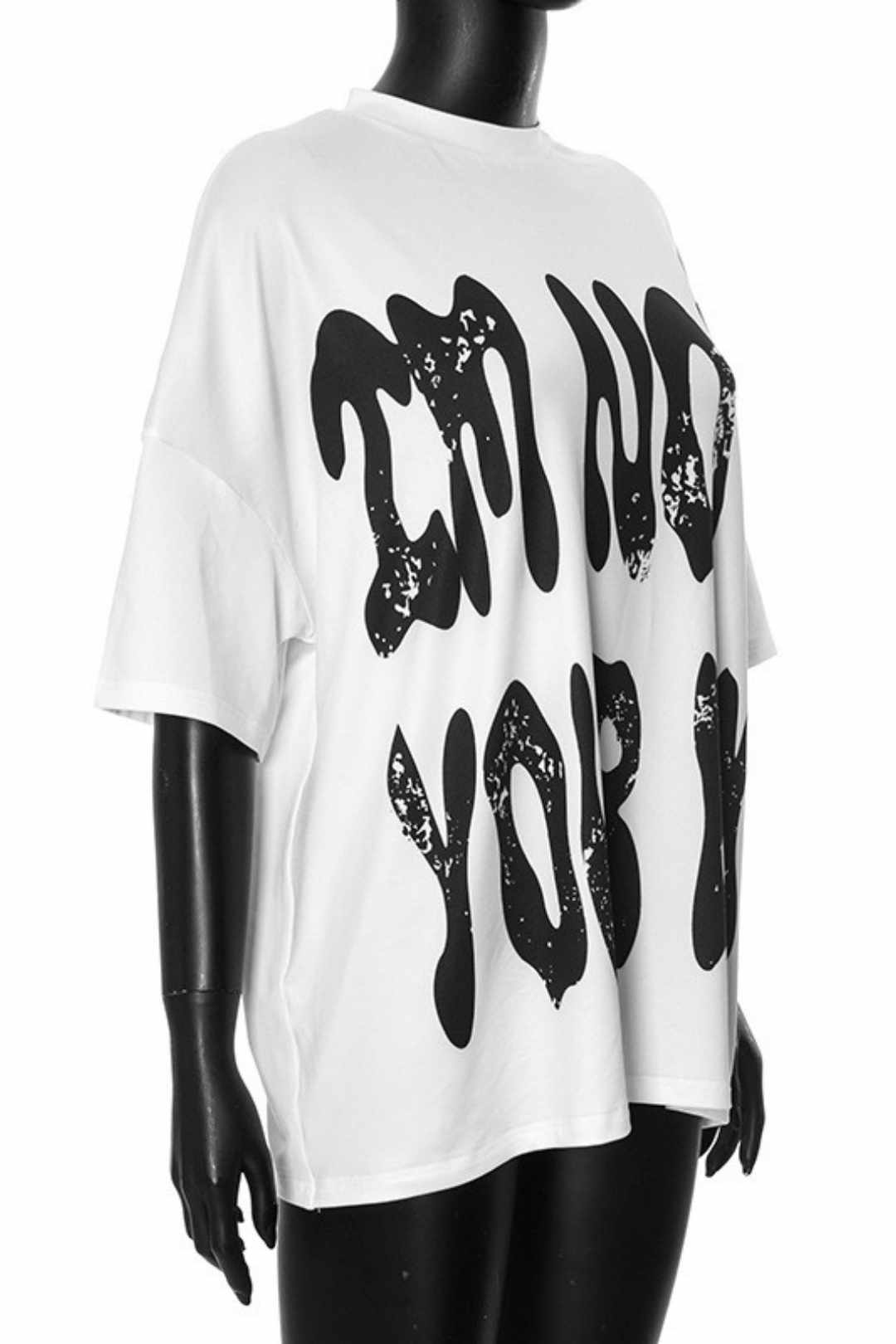 Letter Printing Round Neck Dropped Shoulder Sleeves Casual Large Size T-shirt Top