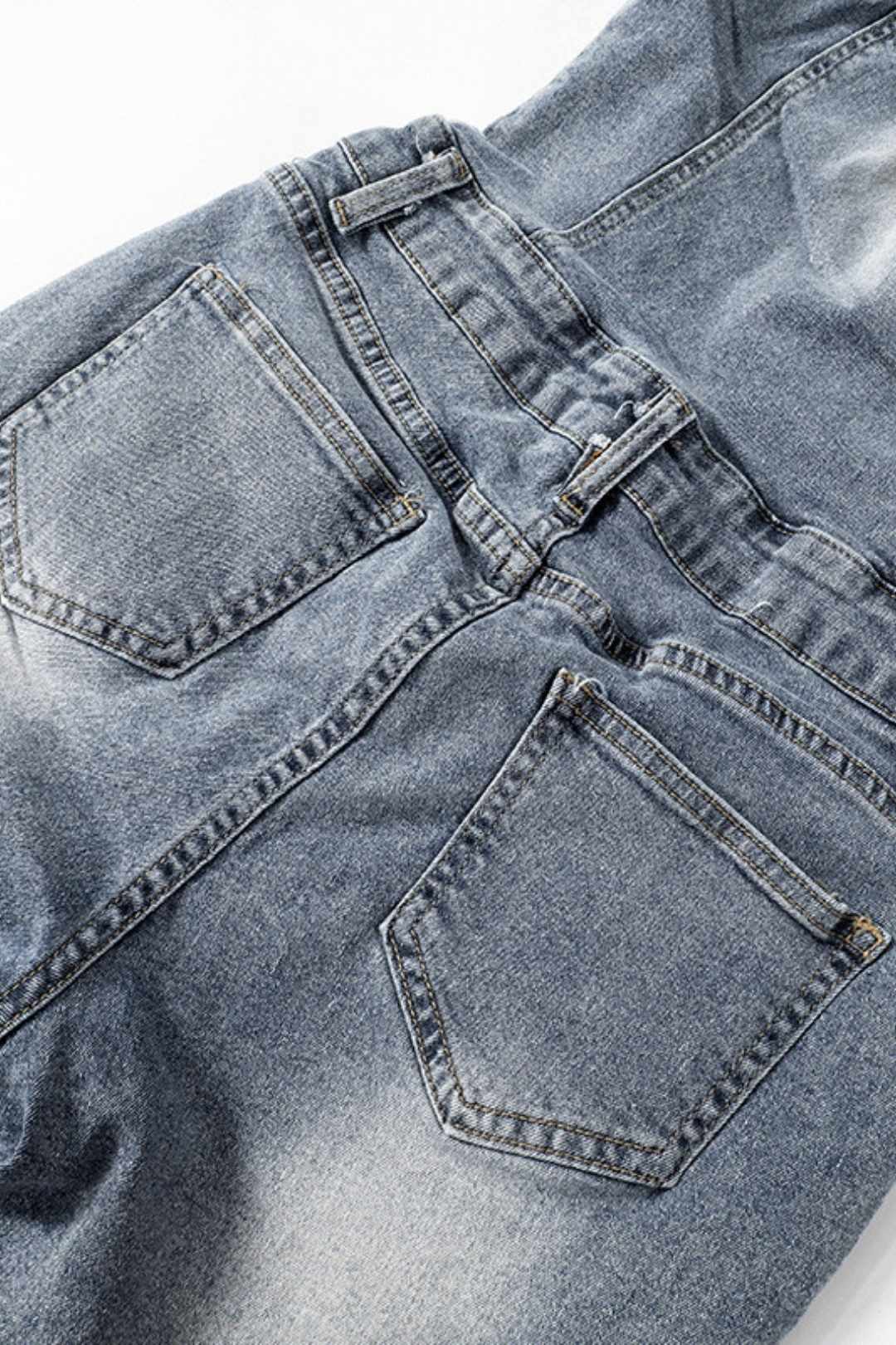 One-shoulder Cross-embroidery Washed And Aged Slim-fitting Jumpsuit 