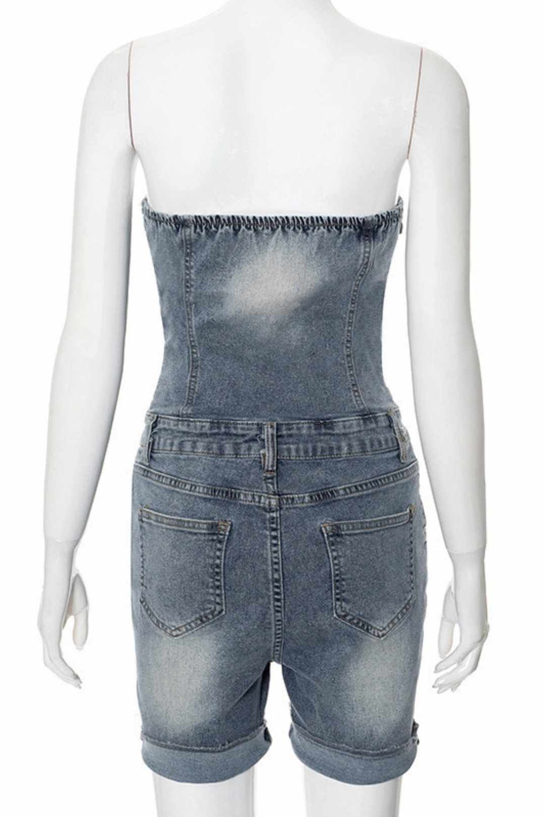 One-shoulder Cross-embroidery Washed And Aged Slim-fitting Jumpsuit 