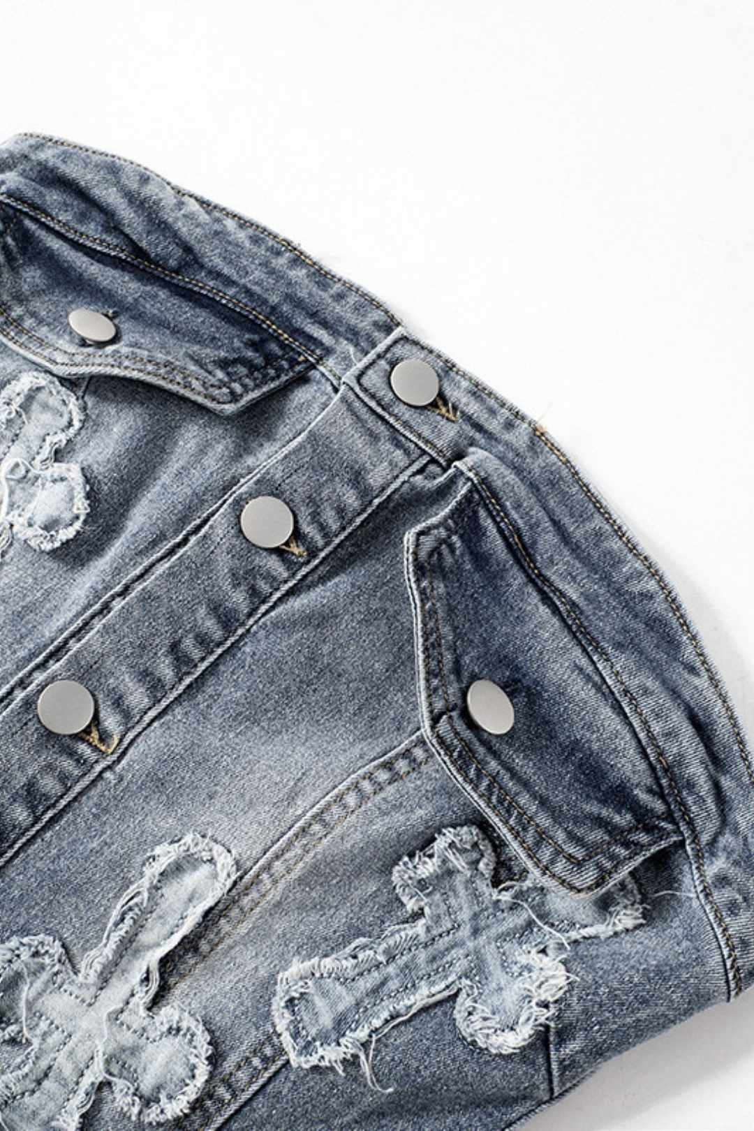 One-shoulder Cross-embroidery Washed And Aged Slim-fitting Jumpsuit 